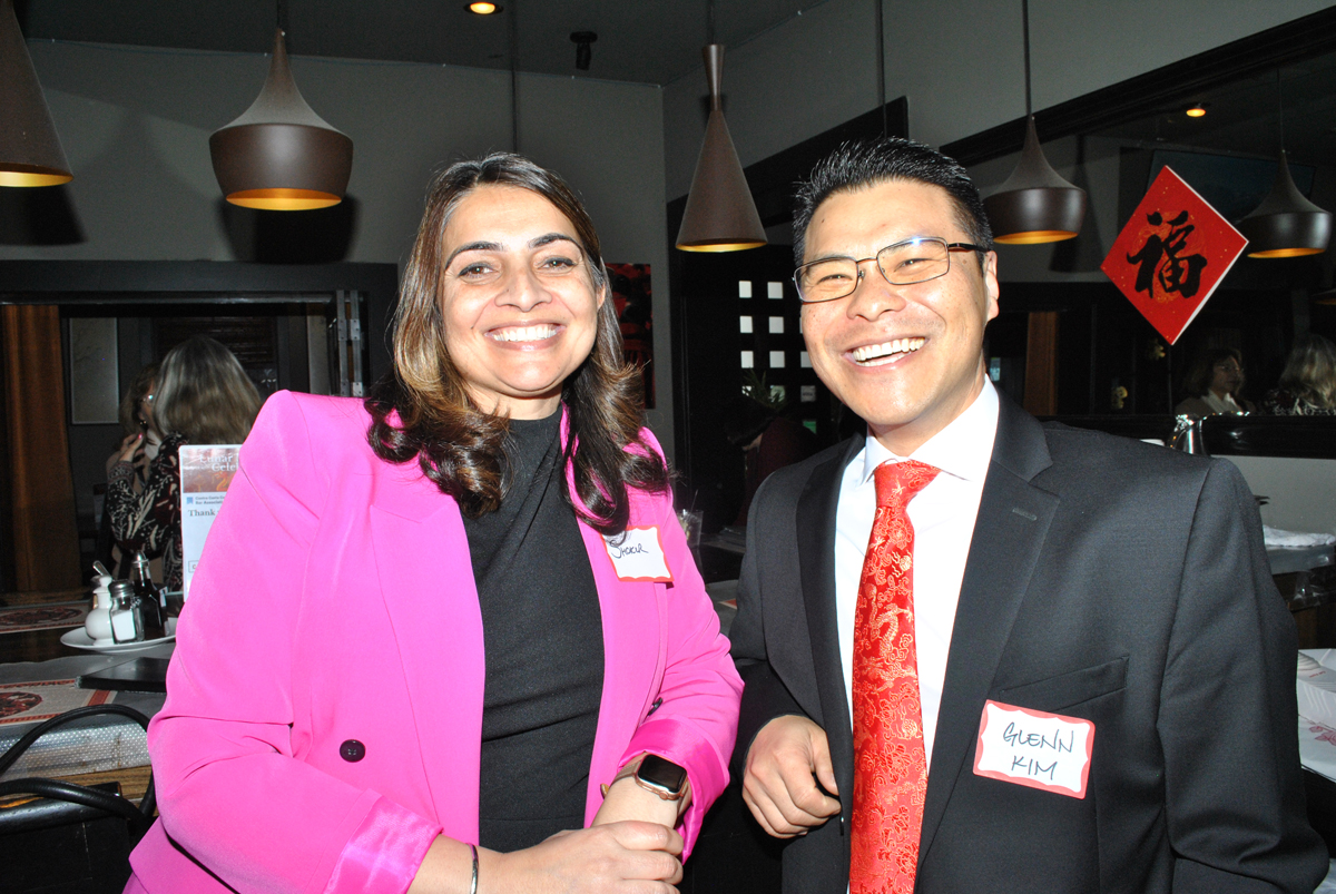 Judge Palvir Shoker and Judge Glenn Kim smile at CCCBA's Lunar New Year celebration.
